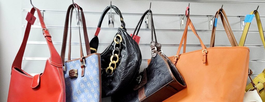 ladies designer handbags on display